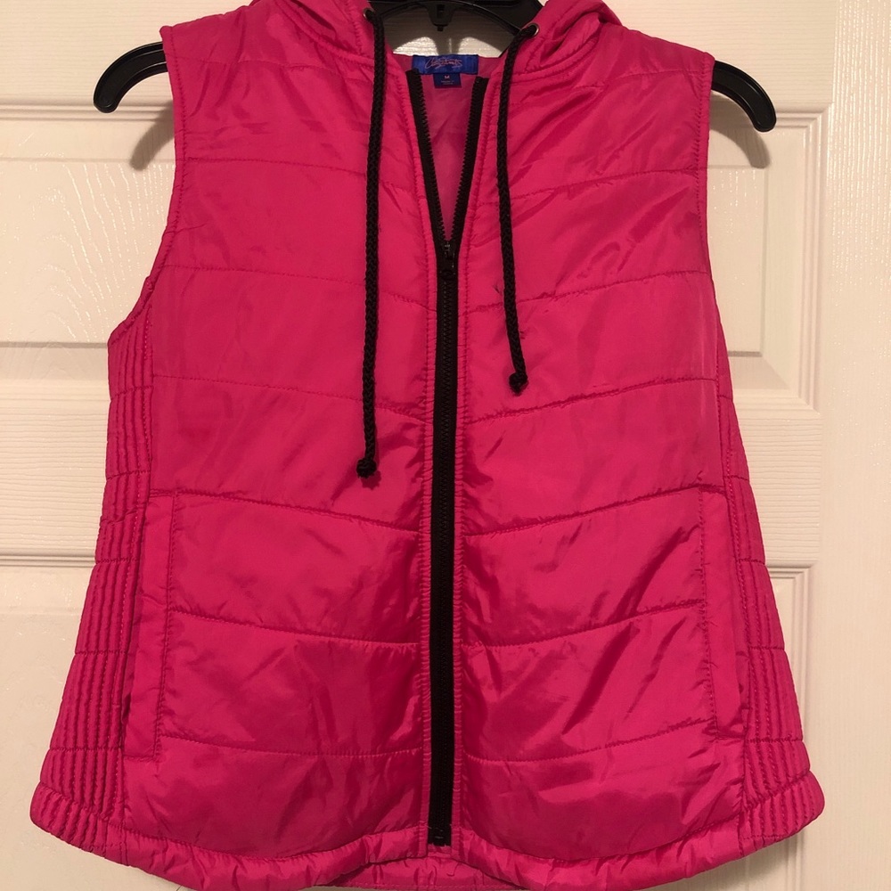 City Streets Pink Puffer Vest Full Zip Hood Size M